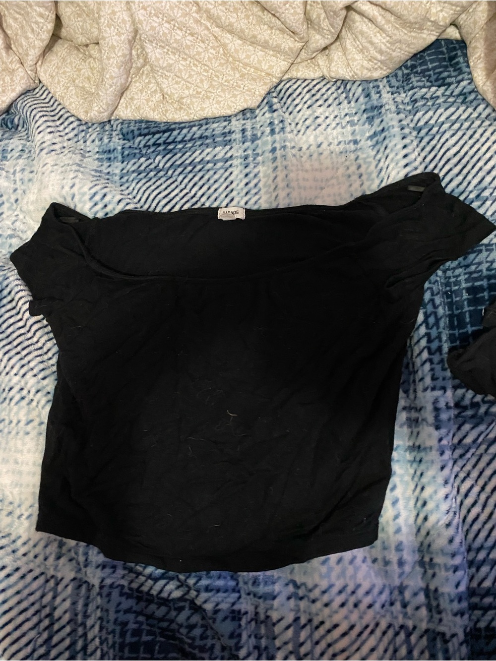 Garage Black Off-Shoulder Crop Top